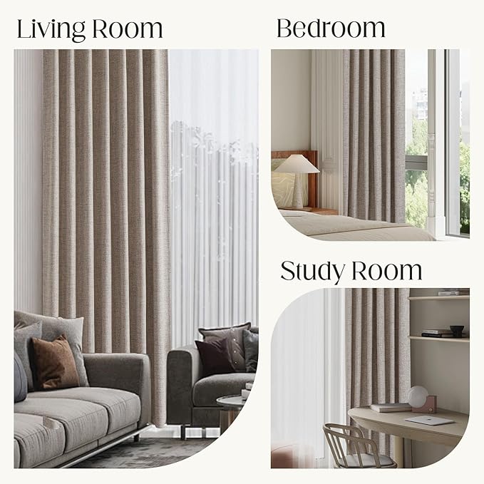 CUCRAF Natural Linen 100% Blackout Curtains 63 Inch Length 2 Panels Set - Image 8