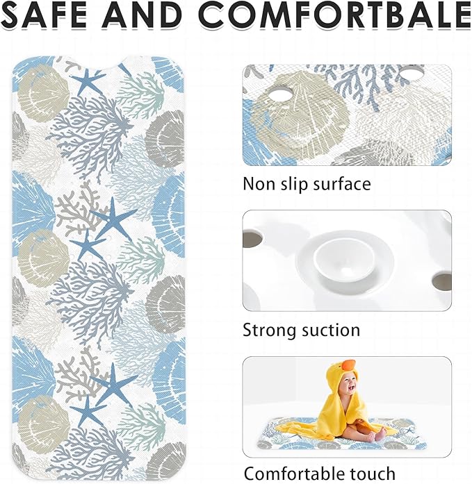 Sea Shells Coral Seashell Bath Mat Non Slip, Starfish Underwater 40X16 Inch - Image 4