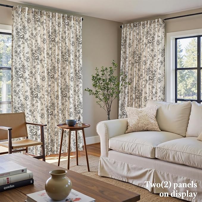 jinchan Linen Floral Curtains Extra Wide - Image 3