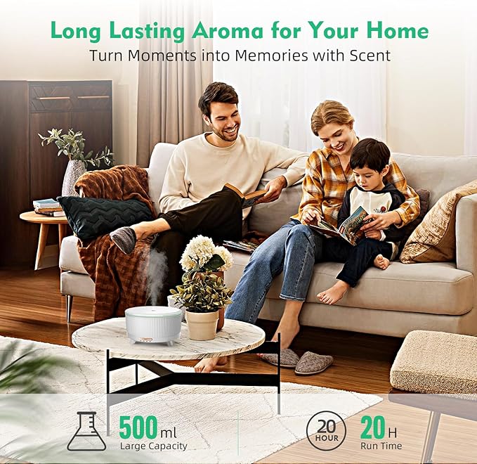 20-Hour Long-Lasting Aromatherapy, 500ML Large Essential Oil Diffuser: - Image 5