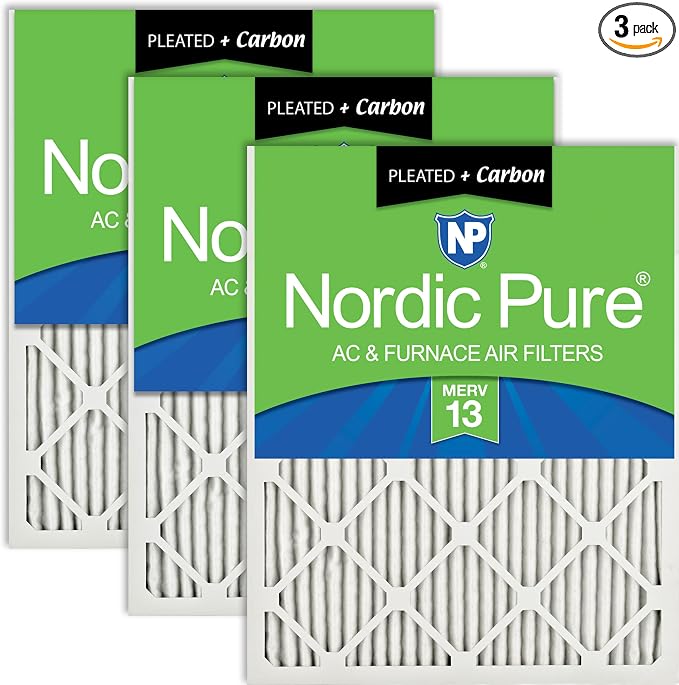 Nordic Pure 18x18x1 Pleated Pleated MERV 13 Plus Carbon Air Filters 3 Pack | by NordicPure