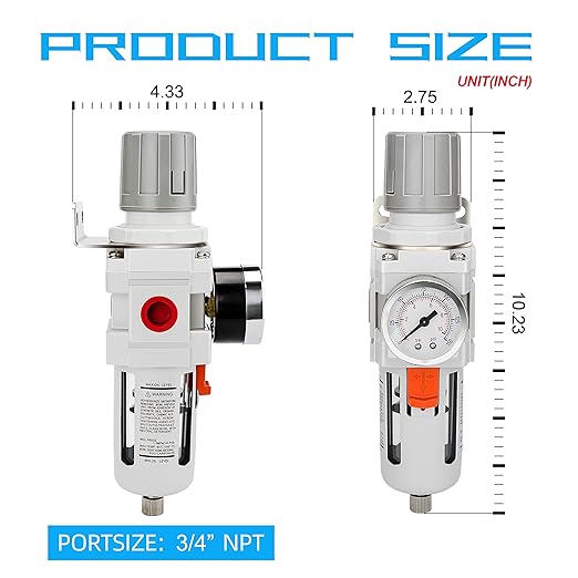NANPU 3/4" NPT Compressed Air Filter Regulator Combo Piggyback, 5 Micron Brass - Image 3