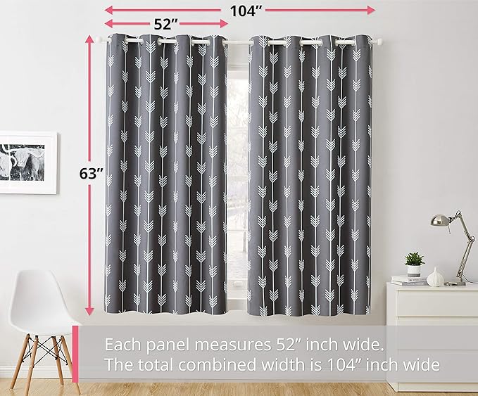 HLC.ME Arrow Printed Blackout Room Darkening Thermal Grommet Window Curtain - Image 3