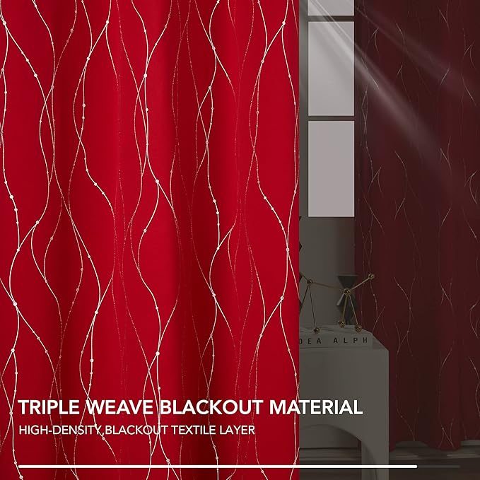 Deconovo Blackout Curtains, Christmas Red Curtain, Thermal Insulated - Image 5