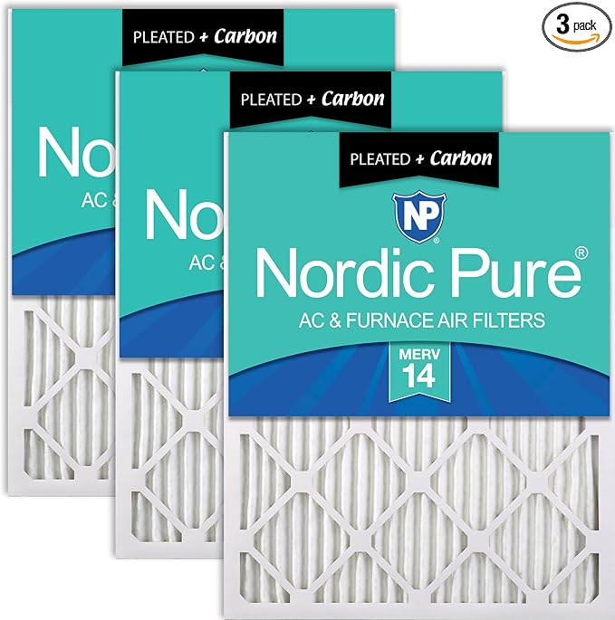 Nordic Pure 18x20x1 Pleated MERV 14 Plus Carbon Air Filters 3 Pack | Actual by NordicPure