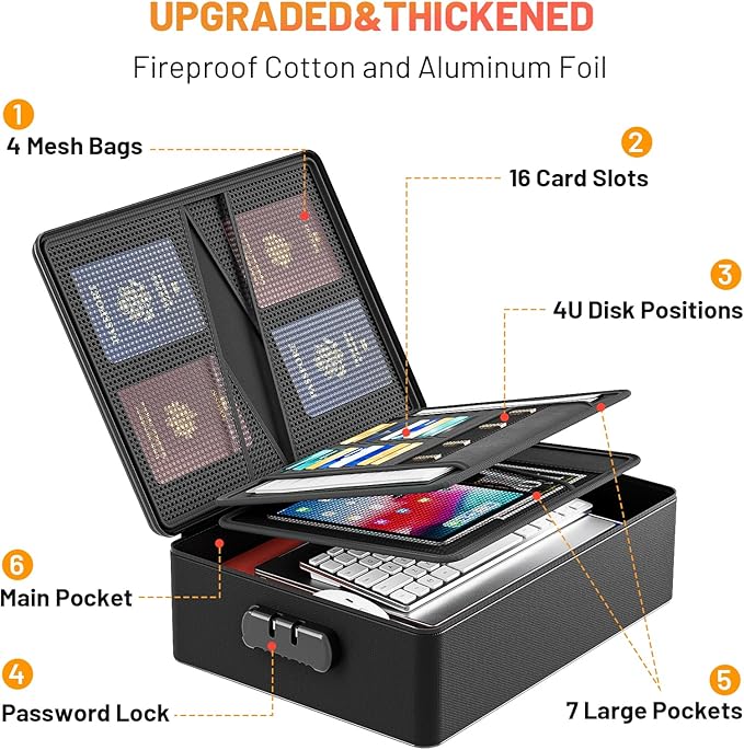 Fireproof Document Box with Lock, Hard Case Files Safe Organizer, 8-Layer - Image 5