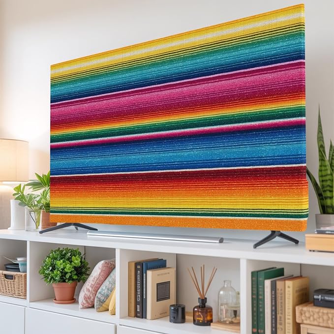 Colorful Mexican Stripe Indoor TV Cover, Elastic TV Screen Protector Rainbow by Unknown