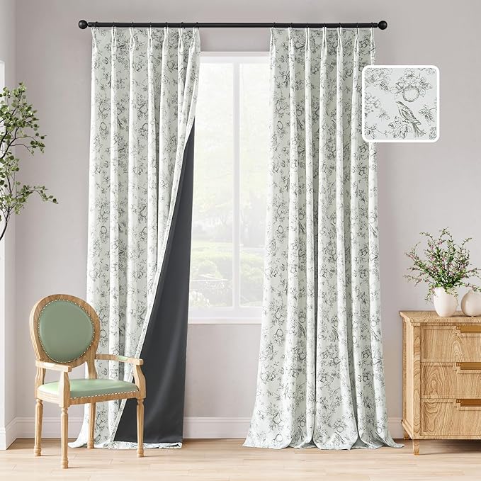 jinchan Pinch Pleated 95% Blackout Floral Curtains, Sage Green 96 Inches Long by JINCHAN