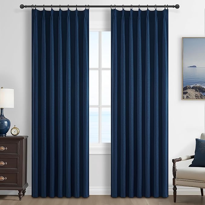 Navy Blue Blackout Curtains 84 Inch Length by QJMYDECO