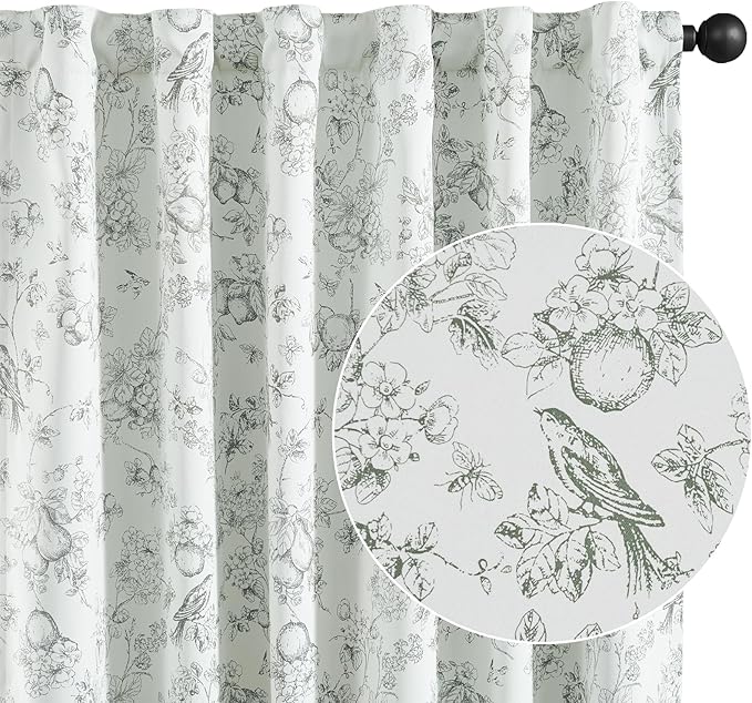 jinchan 95% Blackout Floral Curtains 90 Inches Long, Printed Flower Sage Green - Image 8