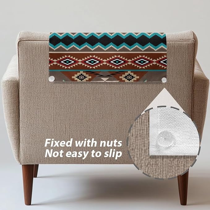 Brown Aztec Headrest Cover for Small Recliner Washable Couch Protective Cover - Image 4