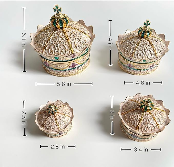 Crown Shape Jewelry Chest, Yurt Style Vintage Metal Gem Box, Round Alloy Retro - Image 4
