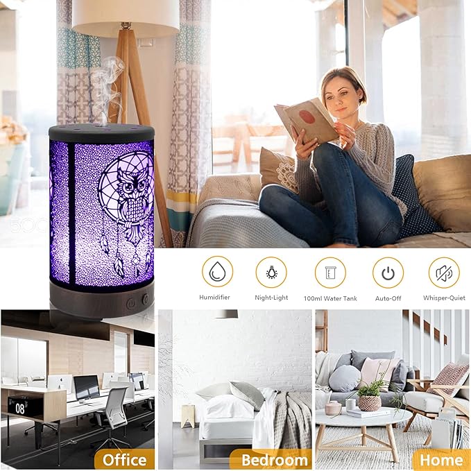 Owl Essential Oil Diffuser, Daroma 100ml Metal Aromatherapy Ultrasonic Cool - Image 4