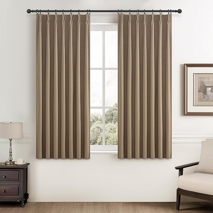 RustBrown Linen Pinch Pleated Blackout Curtains & Drapes 54 Inches Long Small by QJMYDECO