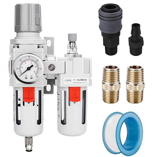 NANPU 1/2" NPT Compressed Air Filter Regulator Lubricator Combo Water/Oil Trap by NANPU