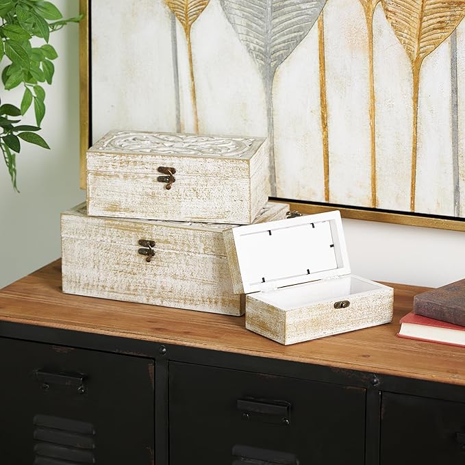 Deco 79 Mango Wood Floral Handmade Decorative Box Decorative Keepsake Boxes - Image 3