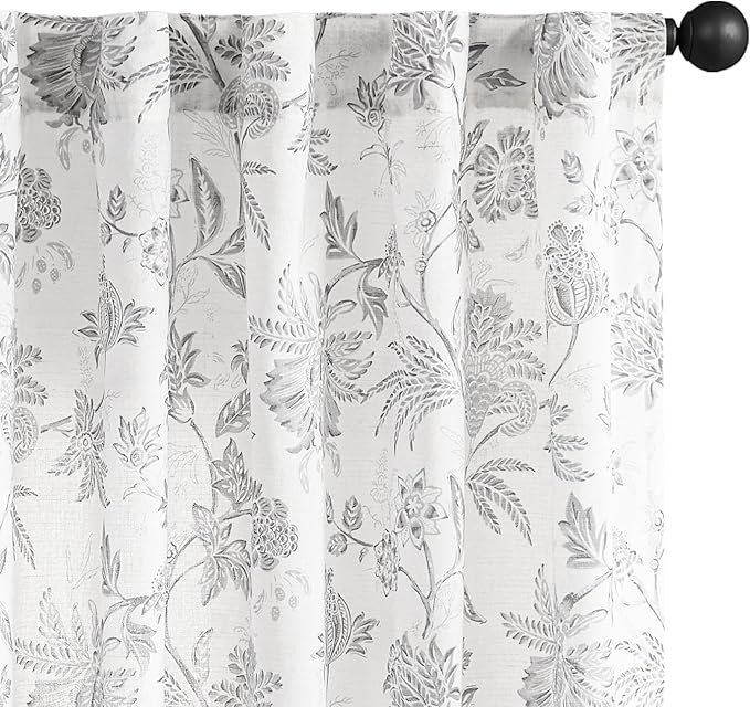 jinchan Linen Floral Curtains for Living Room, 84 Inch Length Curtains by JINCHAN