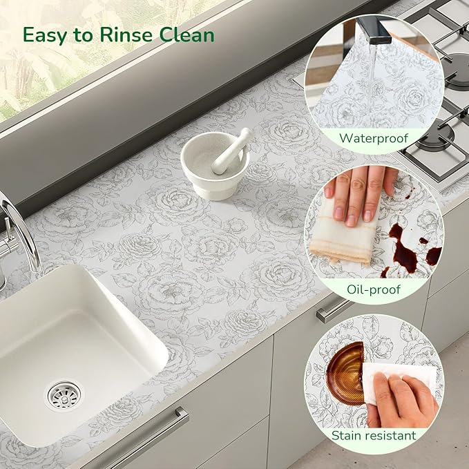Floral Drawer and Shelf Liner for Kitchen, Non-Slip Non-Adhesive Cabinet Liners - Image 4
