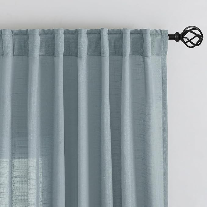 DONREN Stone Blue Linen Back Tab Curtains 96 Inches Long 2 Panels Set - Image 7