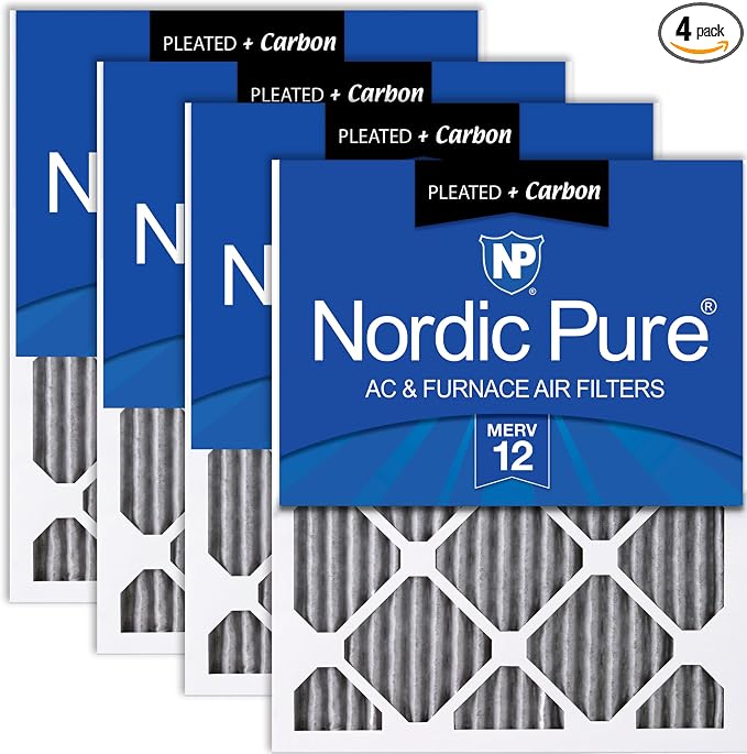 Nordic Pure 14x14x1 Furnace Air Filters MERV 12 Pleated Plus Carbon 4 Pack by NordicPure