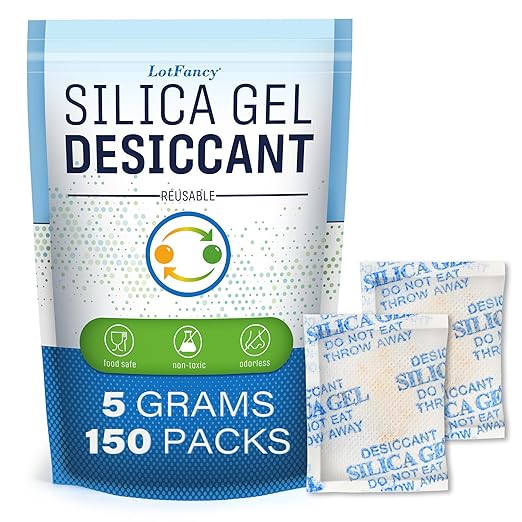 LotFancy Silica Gel Packets, 5 Gram 150 Packs Rechargeable Desiccant by LotFancy