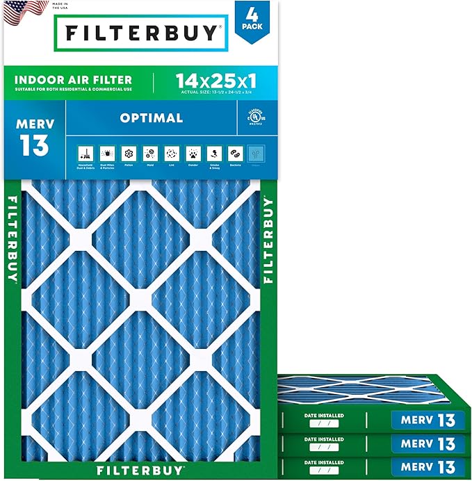 Filterbuy 14x25x1 Air Filter MERV 13 Optimal Smoke & Allergy Defense, by Filterbuy