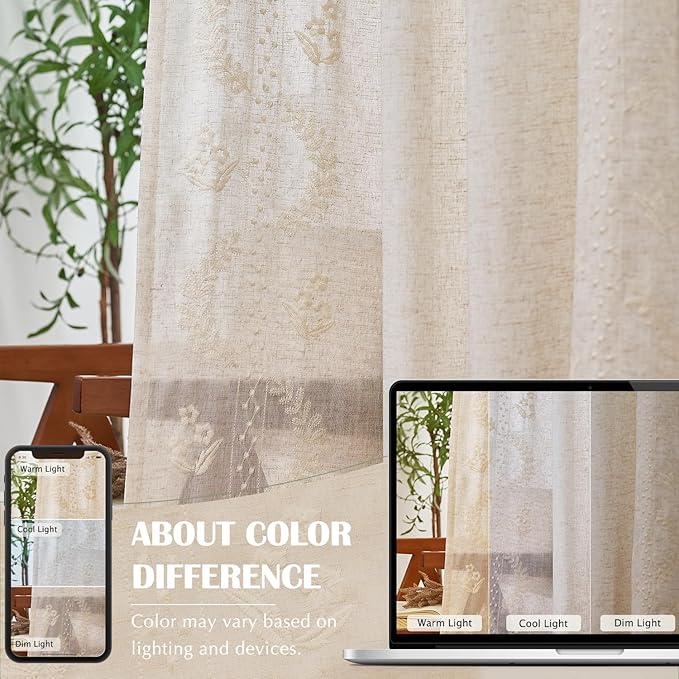 jinchan Belrose Linen Curtains for Bedroom Floral Curtains 84 Inch Length Linen - Image 8