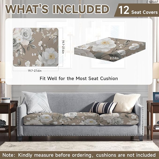 12Pcs Stretch Patio Cushion Cover, Vintage Floral Printed Couch & Sofa - Image 2
