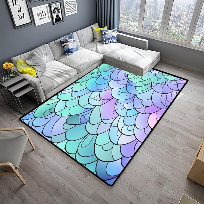 Shag Carpet, Cartoon Colorful Fish Scales, Pattern Drawing, Lightweight Area - Image 2