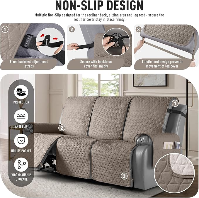 TAOCOCO 100% Waterproof Recliner Cover, Non-Slip Washable Reclining Couch Cover - Image 5