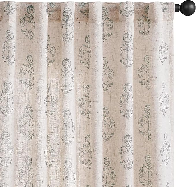 jinchan Linen Floral Curtains for Living Room 84 Inch Length Gray Flower by JINCHAN