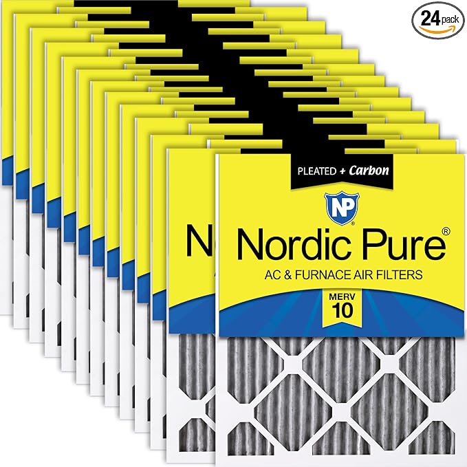 Nordic Pure 14x14x1 Pleated MERV 10 Plus Carbon Air Filters 24 Pack | Actual by NordicPure