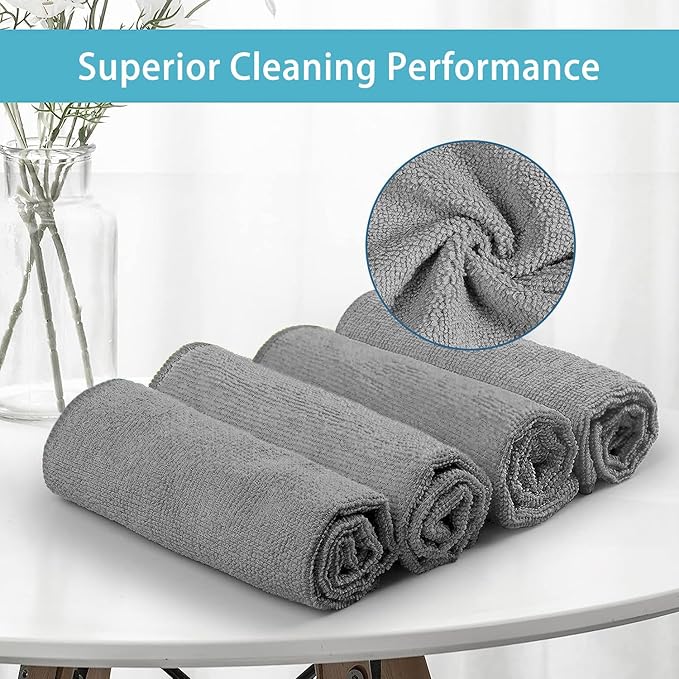 HOMEXCEL Grey Cleaning Rags 5 Pack, Highly Absorbent Microfiber Cleaning Cloth - Image 3