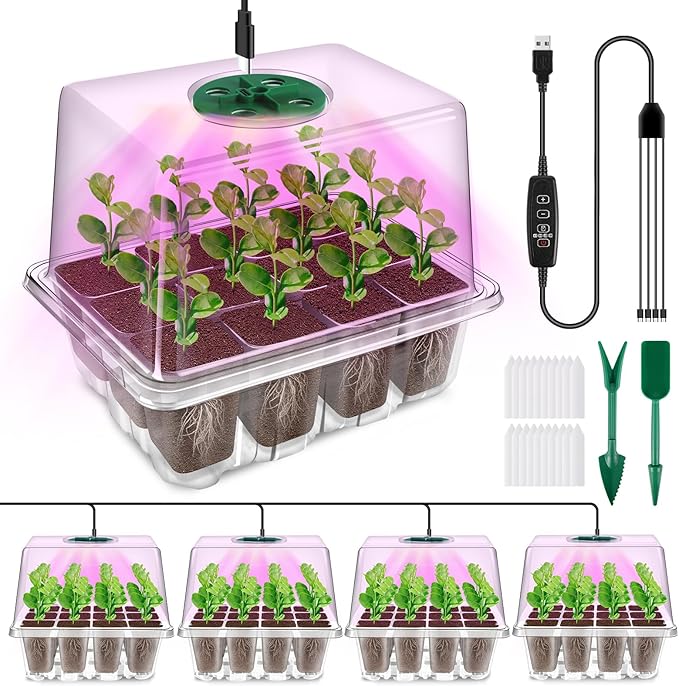 YAUNGEL Seed Starter Tray with Grow Light, 4 Pack Seed Starter Kit with Timing by YAUNGEL