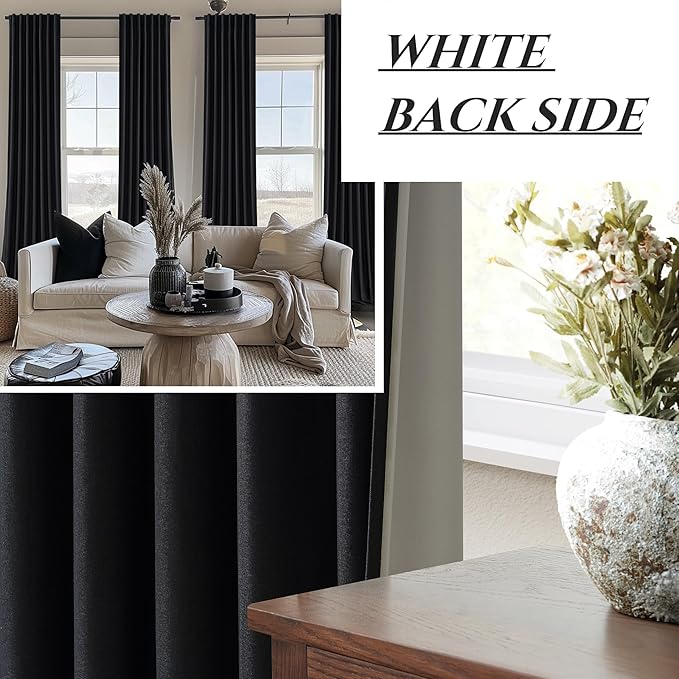 Black Blackout Curtains 92 Inches Long 2 Panel Set, Sun Blocking Curtain - Image 7