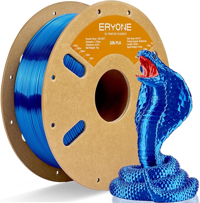 ERYONE Silk PLA Filament for 3D Printer, 1.75mm +/- 0.03mm, Royal Blue by ERYONE