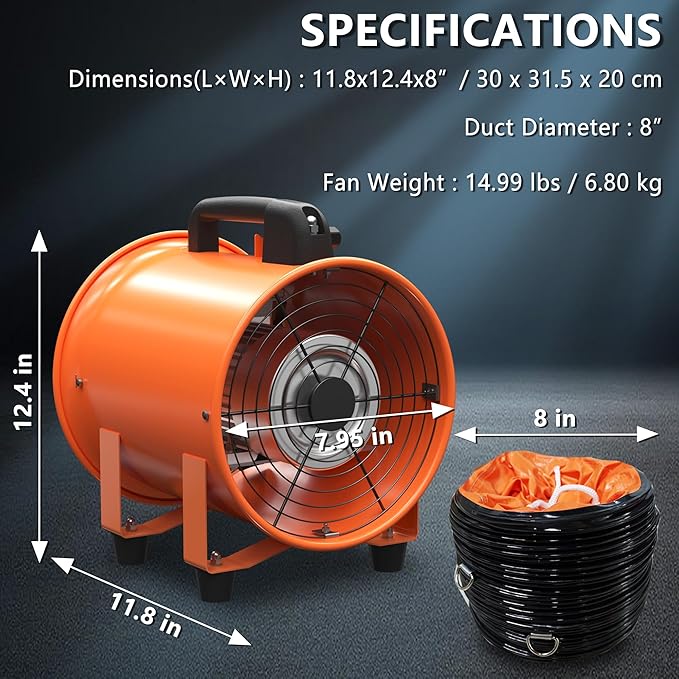 8 Inch Utility Blower Fan 900CFM Industrial Portable Exhaust Fan - Image 3