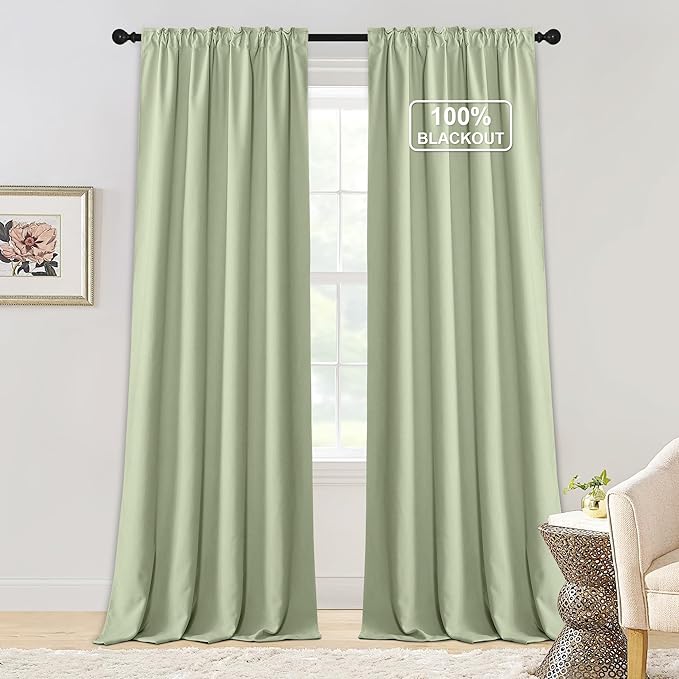 NICETOWN Coconut Green 100% Blackout Chenille Curtains - Image 9