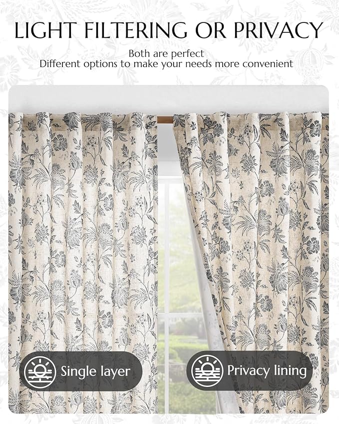 jinchan Lined Linen Floral Curtains - Image 6