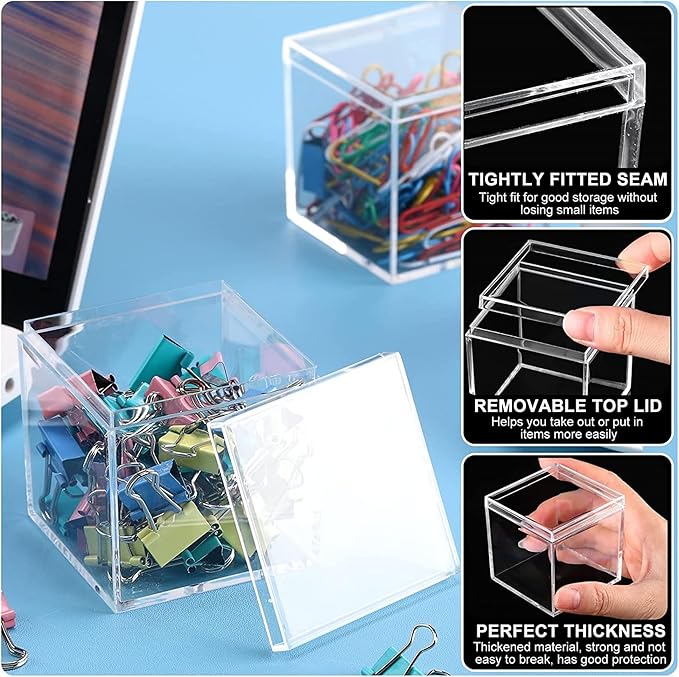 Clear Acrylic Box with Lid, 4 Pack 2.6x2.6x2.6 Inches Clear Decorative Boxes - Image 3