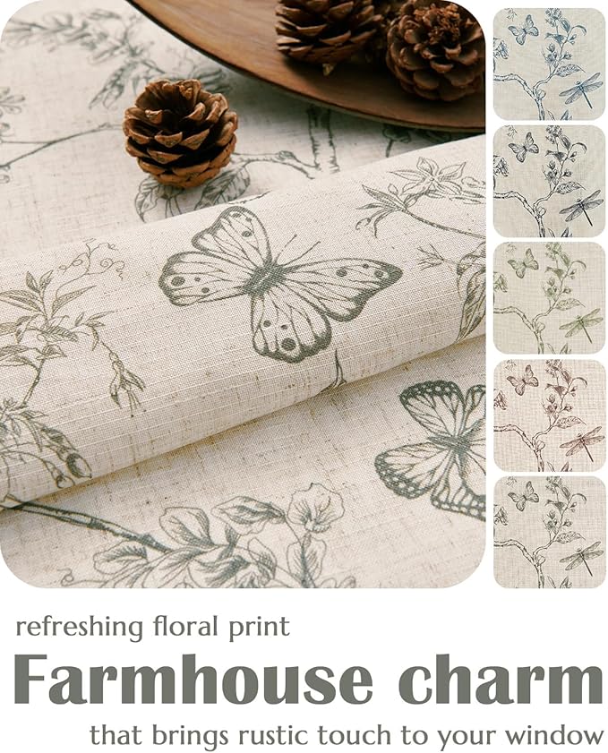 jinchan Floral Linen Curtains for Living Room 84 Inch Length Butterfly Curtain - Image 8