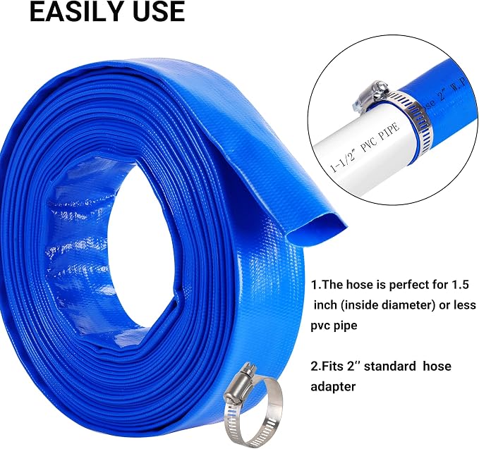 2" x 25 FT Pool Backwash Hose Blue Heavy Duty Reinforced PVC Lay Flat Water - Image 5