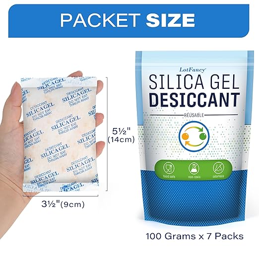 LotFancy Silica Gel Packets, 100 Gram 7 Packs Rechargeable Desiccant - Image 7