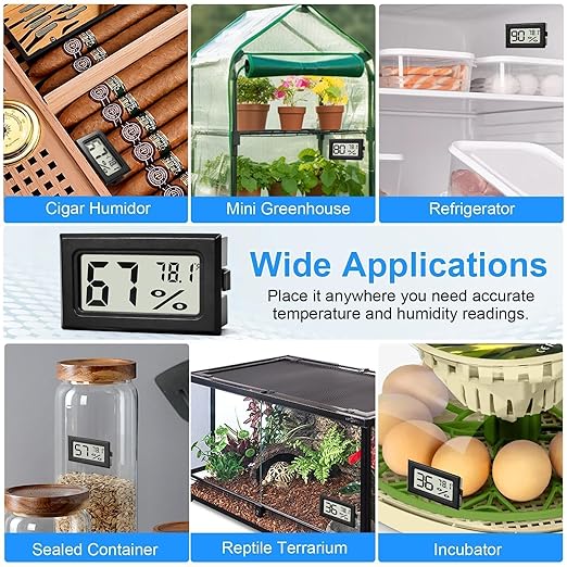8-Pack Mini Digital Hygrometer Thermometer, Front-View Frame Adhesive - Image 3