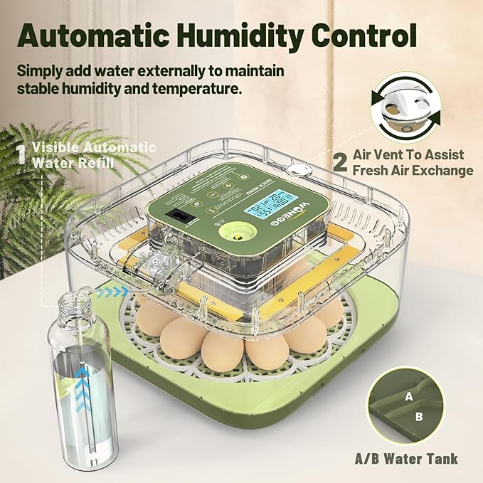 12 Egg Incubator with Automatic Egg Turning and Humidity Control, LED Egg - Image 3