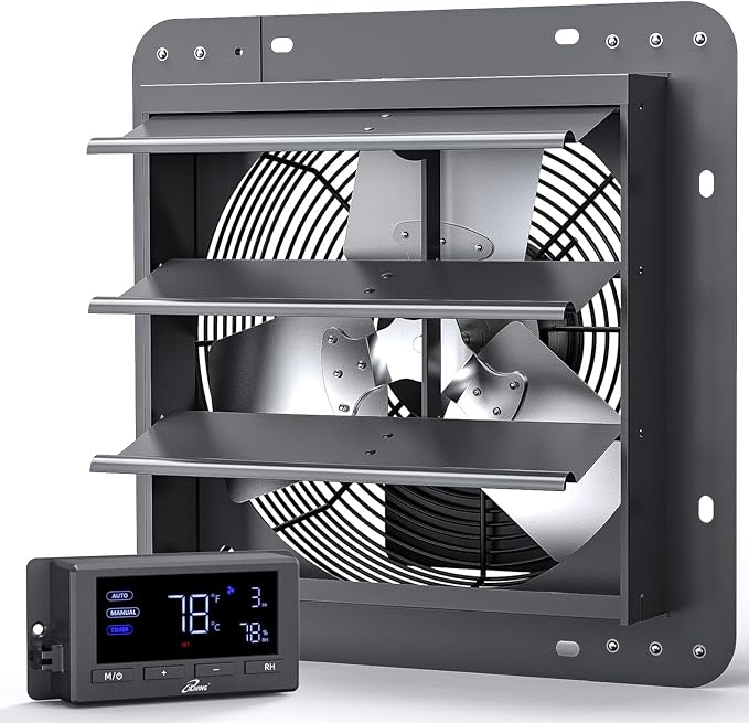 iLIVING 12" Wall Mounted Shutter Exhaust Fan, Automatic Shutter, Temperature by iLiving