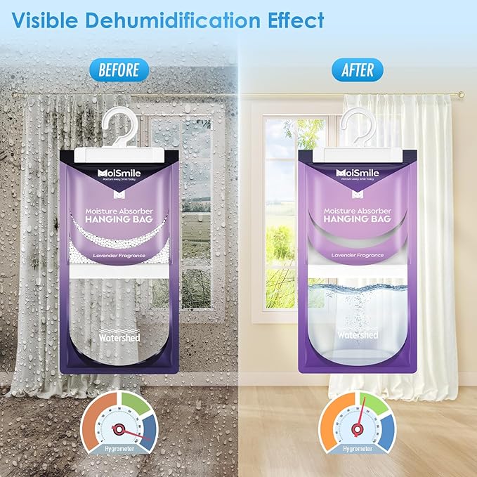 Moisture Absorbers 20 Pack Lavender Fragrance, Hanging Closet Dehumidifier Bags - Image 2