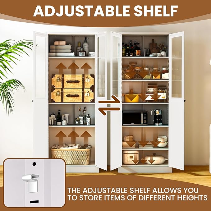 Metal Pantry Cabinet with Doors and 5 Adjustable Shelves, Assembly Required - Image 5