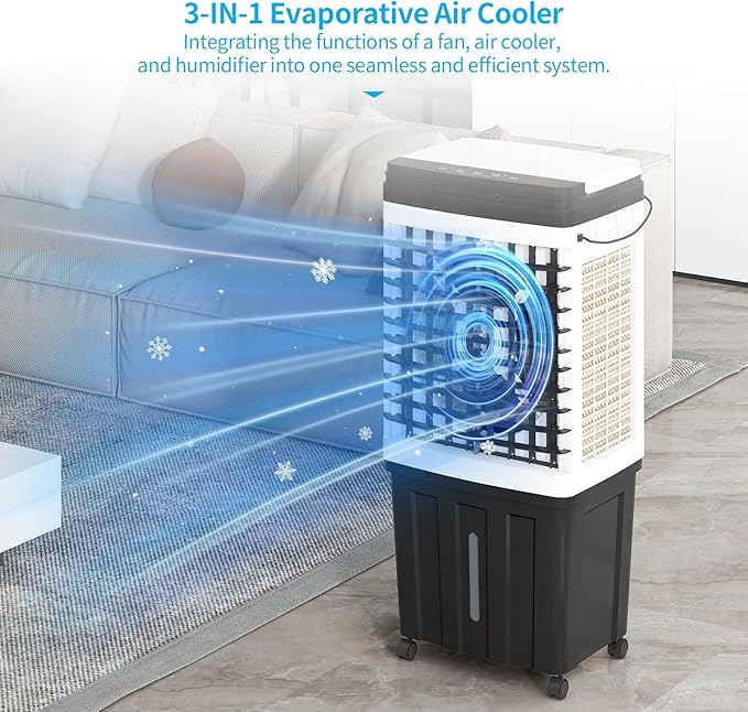 TABU 2953CFM Evaporative Air Cooler, 3-in-1 Portable Swamp Cooler - Image 3