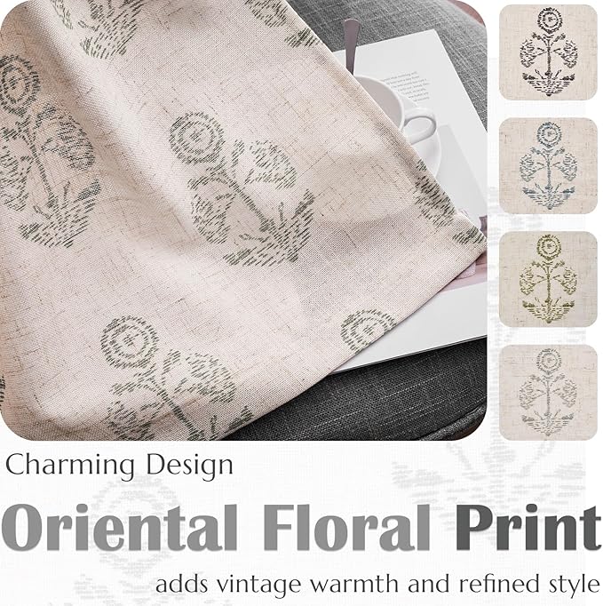 jinchan Linen Floral Curtains for Living Room 96 Inch Length Gray Flower - Image 5